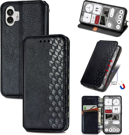 Luxe PU Lederen Ruitpatroon Wallet Case voor Nothing Phone (2) _ Zwart