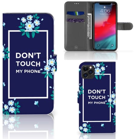 Book Case voor Apple iPhone 11 Pro Max Portemonnee Hoesje Flowers Blue DTMP