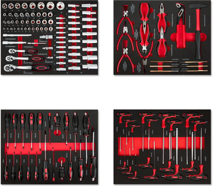 EBERTH Multitool gereedschapset 134 delig Schuiminleggers Ergonomische grepen Voor 4 laden Rood