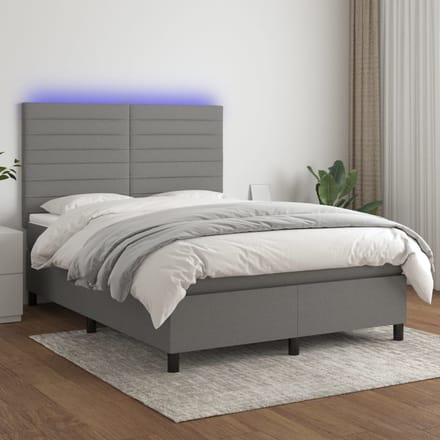 vidaXL - Boxspring - met - matras - en - LED - stof - donkergrijs - 140x190 - cm