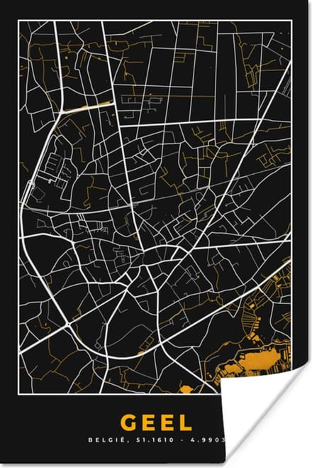 Poster Geel - Stadskaart - Kaart - Goud - Plattegrond - 60x90 cm