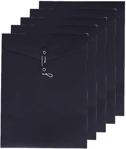 Kraft String File Folder voor Documenten en Projecten - A4 Formaat, Zwart, Organizer met Flap en Geen Uitbreiding