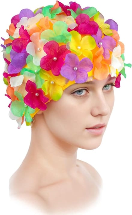Floral Petal Retro Zwemcap voor Dames en Meisjes - Multicolor, Elastisch en Antislip Douchekap