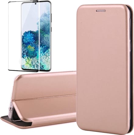 Hoesje geschikt voor Samsung Galaxy S20 Plus - Screen Protector FullGuard - Book Case Kunstleer ThinShield Roségoud & Screenprotector