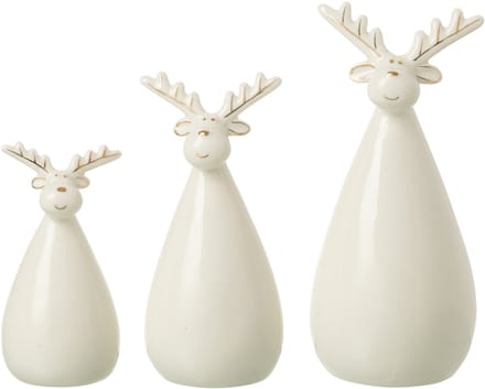 J-Line figuur Rendier - porselein - ecru - set van 3