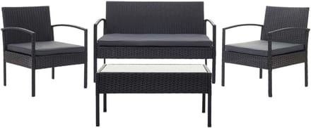 Poly-rattan set MCW-F56, balkon/tuin/lounge set ~ zwart, donkergrijze kussens