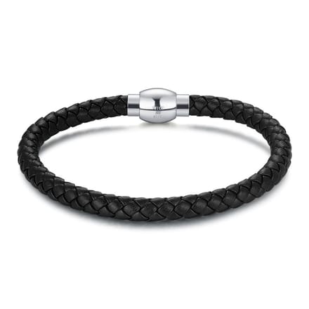 Twice As Nice Armband in edelstaal, gevlochten leer 21cm