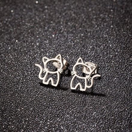 meisje RVS oorknoppen met kat-12mm*11mm-zilver