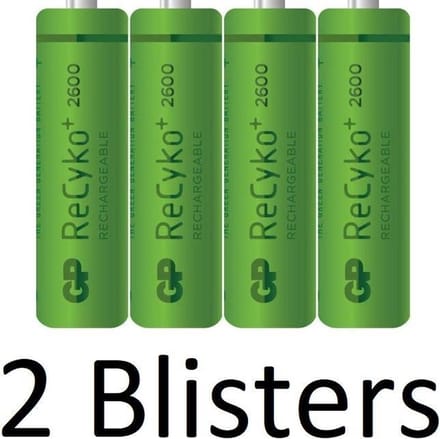 8 Stuks (2 Blisters a 4 st) GP Recyko+ Rechargeable NimH AA/HR06 2600mah