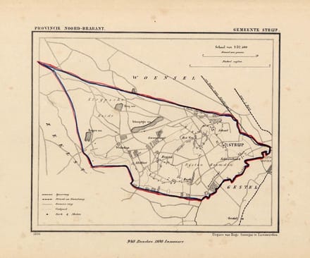 Historische kaart, plattegrond van gemeente Strijp in Noord Brabant uit 1867