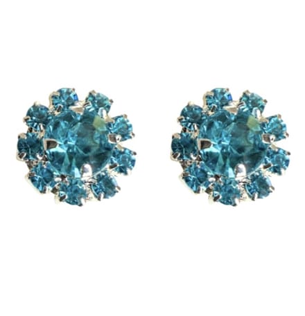 Magneet oorbellen Aqua blauw strass 10 mm