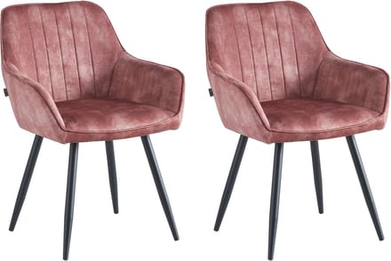 Colenis® - Ozzy Eetkamerstoel - Set Van 2 - Roze - Adoré Velvet - Industrieel - Met armleuning