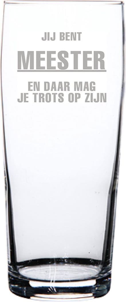 Gegraveerde bierfluitje 19cl Jij bent Meester en daar mag je trots op zijn