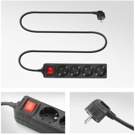 ACT Stekkerdoos met lichtgevende schakelaar, 4 sockets, 2 m, zwart AC2440