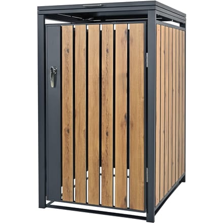 ML-Design vuilnisbak 240l 1 ton 68x80x120 cm antraciet eiken look stalen container voor buiten weerbestendig afsluitbaar scharnierend deksel uitschuifbare deur tuinbak voor afval vuilnisbak met deksel en container voor tuin en huis