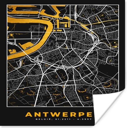 Poster Antwerpen - Stadskaart - Kaart - Goud - Plattegrond - 75x75 cm