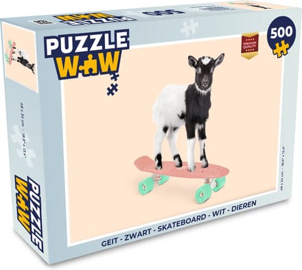 Puzzel Geit - Zwart - Skateboard - Wit - Dieren - Legpuzzel - Puzzel 500 stukjes