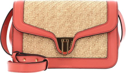 COCCINELLE Schoudertas Marvin Twist Rafia Handbag Natural / Geranium Beige Koraalrood