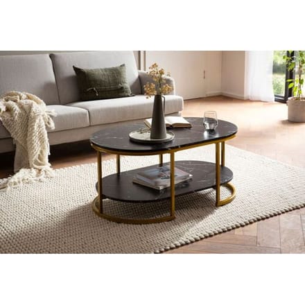 Wohnling Ovale salontafel marmerlook zwart 100 cm