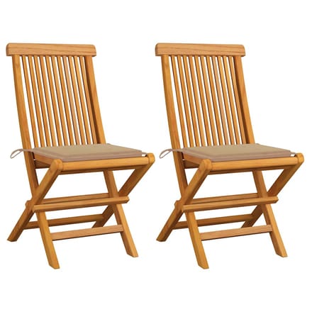 vidaXL - Opklapbare - stoelen - met - beige - kussens, - 2 - stuks, - massief - teakhout
