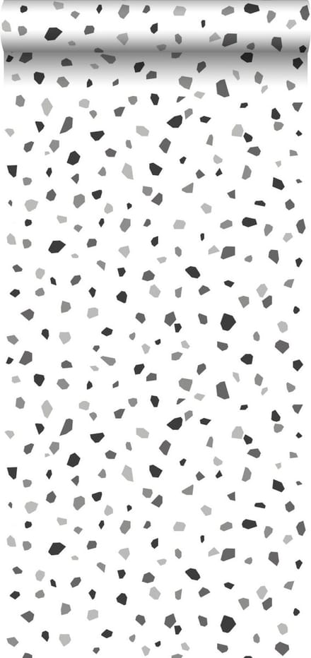 ESTAhome behang terrazzo zwart, wit en grijs - 53 cm x 10.05 m - 139034