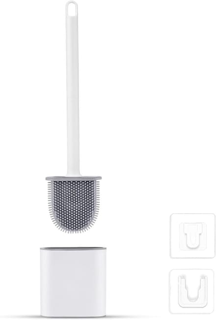 Witte toiletborstel met houder, siliconen, vrijstaand