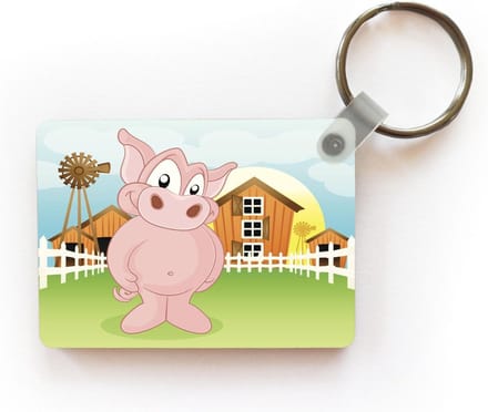 Sleutelhanger - Een illustratie van een biggetje op de boerderij - Uitdeelcadeautjes - Plastic
