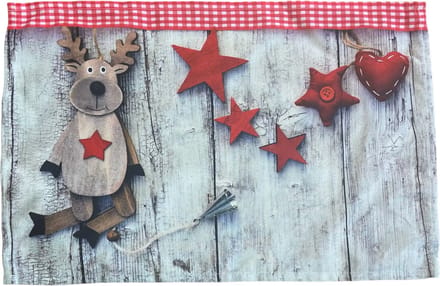 Placemat - bedrukt - Grijs - Kerst - Eland - Rode ruitenrand - 30 x 45 cm