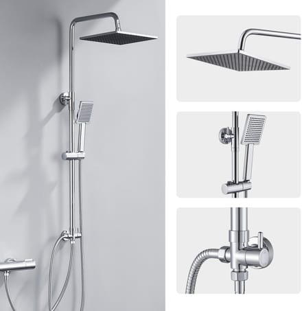 DERW Max Doucheset - Regendouche Ø 25,4 cm - Handdouche Ø 8.5 cm - Verstelbare Hoogte 74-109 cm - Duurzame Messing Omsteller - Chroom