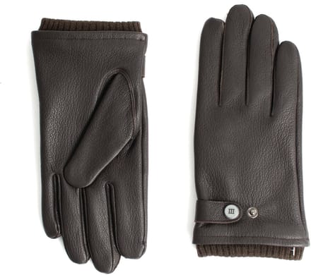 SANTO | Gevoerde leren handschoenen van schapenleer | Dark bruin