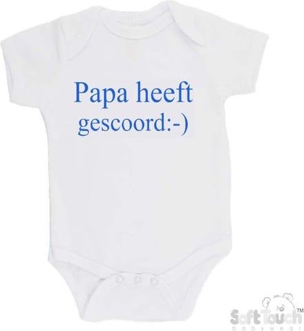 100% Katoenen Romper "Papa heeft gescoord:-)" Jongens Katoen Wit/blauw Maat 62/68