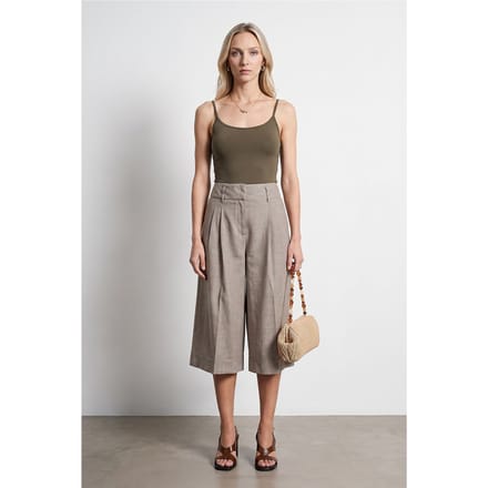 Hoge Taille Geplooide Wijde Capri Broek