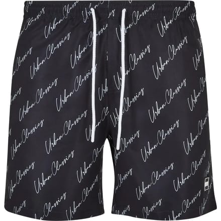 Urban Classics - Pattern blackscriptlogo Zwemshorts - S - Zwart/Wit