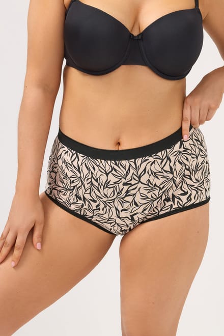 Yours 5 Pack Zwarte Maxislips Met Bladprint Size 62-64
