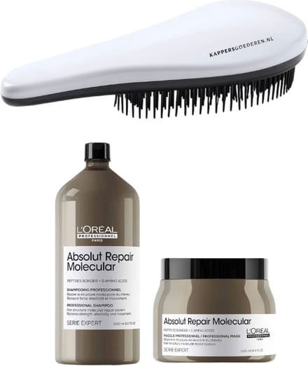 L`Oreal Professionnel - Absolut Repair Molecular - Set Groot - Shampoo + Masker + KG Ontwarborstel - Beschadigd Haar Set