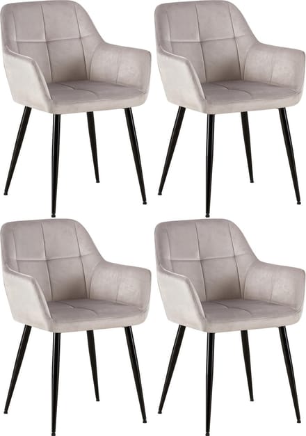CLP Emia Set van 4 eetkamerstoelen - Met armleuning - Velvet - Fluweel - licht grijs Fluweel
