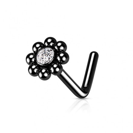 Neuspiercing PVD L-bend beaded 0.8x6x4 - zwart - LMPiercings