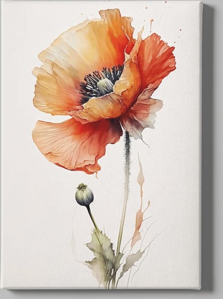 Canvas Schilderij - Bloemen - Aquarel Bloem - 60x40x2 cm
