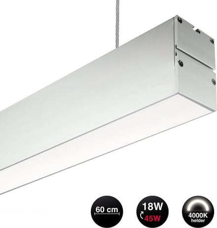 Hangende LED lichtbalk 60 cm - Koppelbaar - Helder witte lichtkleur 4000K - Incl. Ophangset 1 meter - 18W - Linear