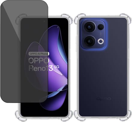 TechNow Hoesje + Privé Screenprotector geschikt voor OPPO Reno 13– Privacy Tempered Glass - Case Transparant