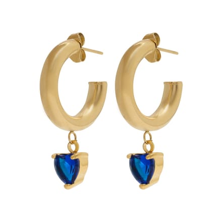 Essenza Blue Heart Charm Earrings Gold