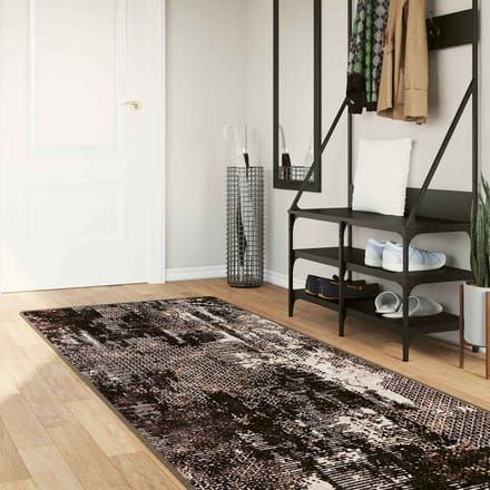 vidaXL - Tapijt - Runner - MARSA - Zwart - en - Wit - 80 - x - 350 - cm - Polyester - en - PVC