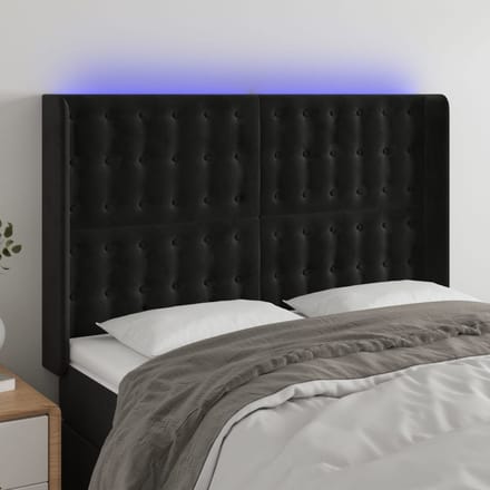 vidaXL - Hoofdbord - LED - 147x16x118/128 - cm - fluweel - zwart