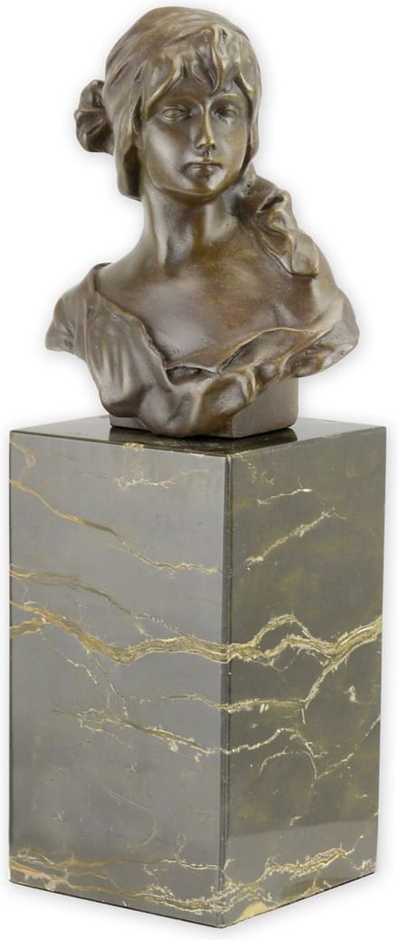 Vrouw Buste - Bronzen Beeld - Kunst Sculptuur - Marmer Sokkel - Borstbeeld Dame - Kunstwerk Decoratie - 7x7x23