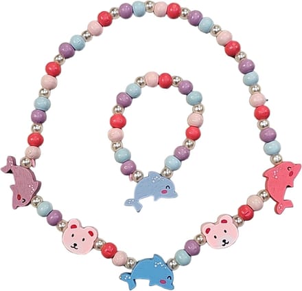 Fako Bijoux® - Kinderketting en Armband - Hout - Dolfijntjes & Beertjes