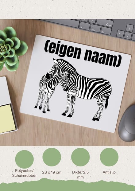 Akyol - 2 zebra's Muismat - Dierentuin - zebra liefhebbers - met eigen naam - zebra spullen - gepersonaliseerd - 23 bij 19 cm