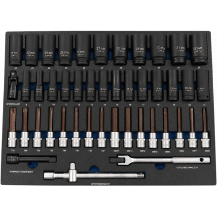 HBM inlay met krachtdoppenset, bitset 45-delig