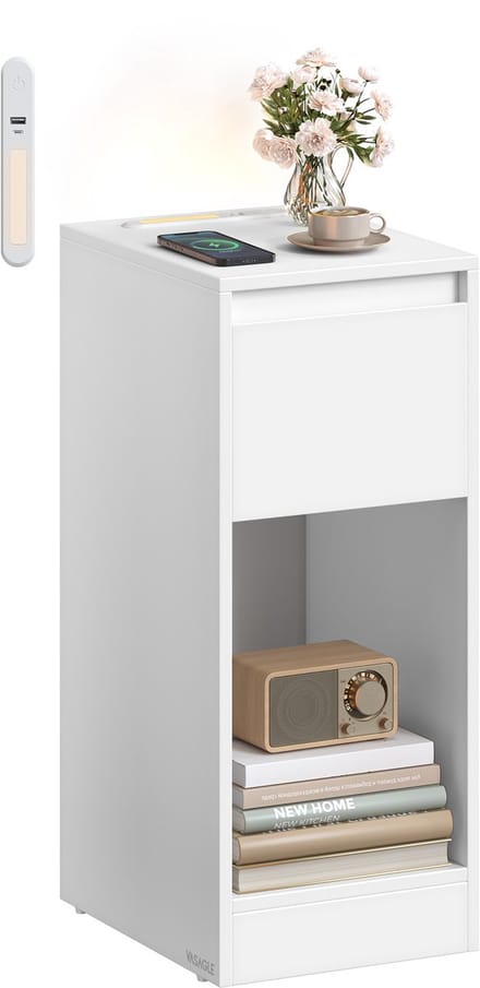 VASAGLE - Nachtkastje - Met LED-verlichting - USB-A & USB-C poorten - Lade en Open Vak