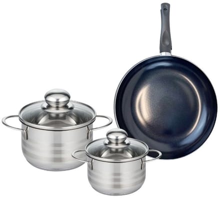 Set van 1 Koekenpan 20 cm en 2 kookpotten 12 en 14 cm Elo Prima Glanzend