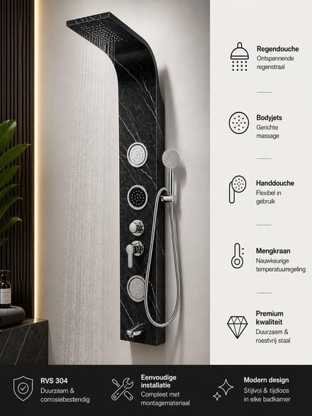 Luxe Douchepaneel met Marmer Effect – Regendouche & Massagefunctie